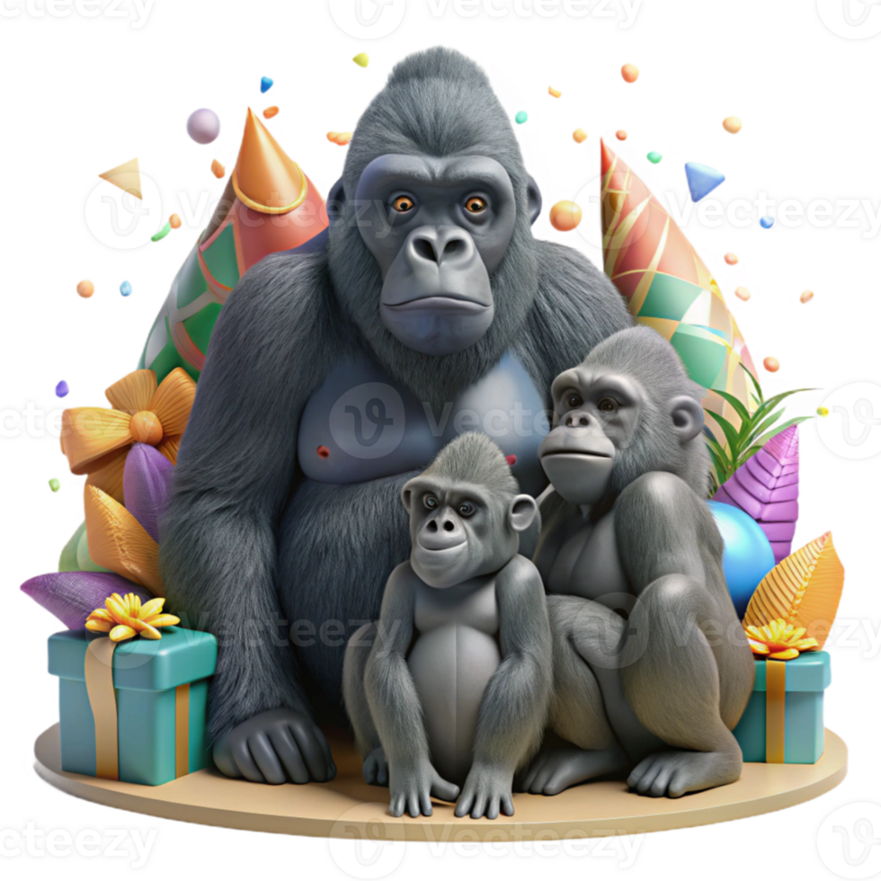 beautiful vintage Gorilla Family in Zoo Enclosure Isolated Transparent Background authentic png