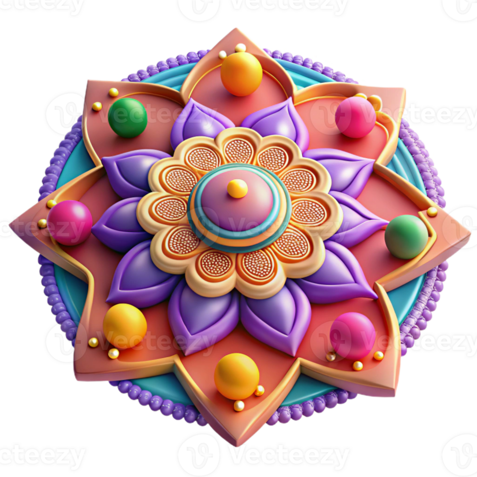 beautiful traditional Indian Rangoli Design Colorful Powder Pattern Isolated original png