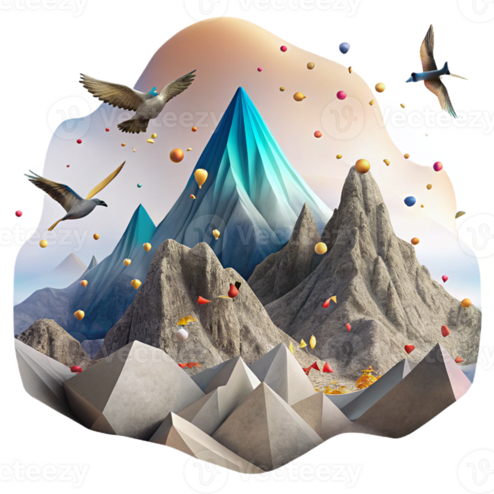 dramatic artistic Migrating Birds Over Mountains Isolated with Scenic View exclusive png
