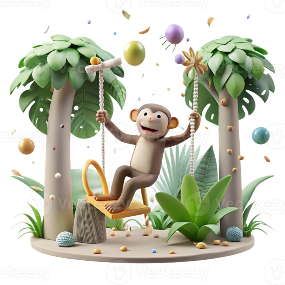 magnificent rustic Monkey Swinging Through Trees Jungle Background Transparent Background exclusive png