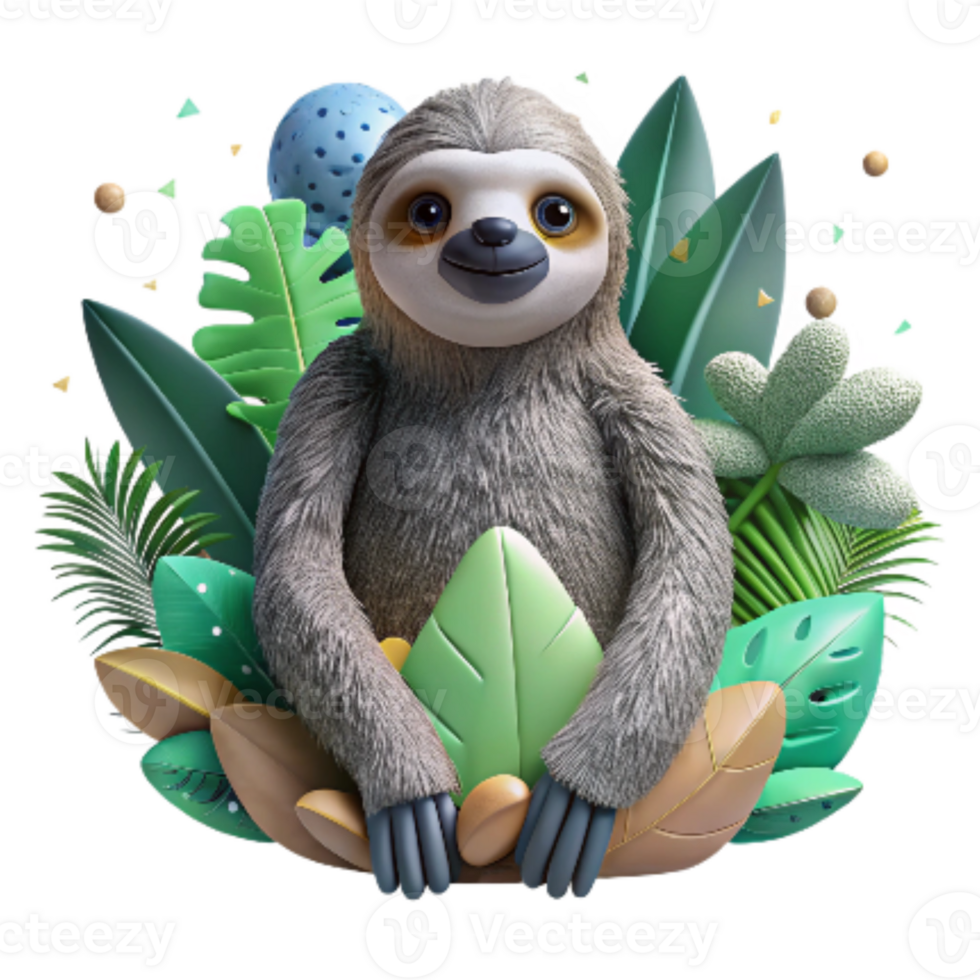 impressive rustic Jungle Sloth Isolated with Grey Fur exclusive png