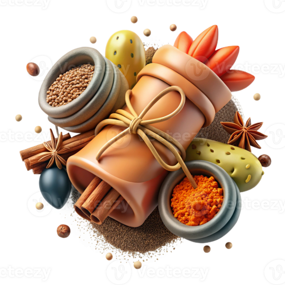 extraordinary creative Realistic Bundle of Spices Transparent Background detailed png
