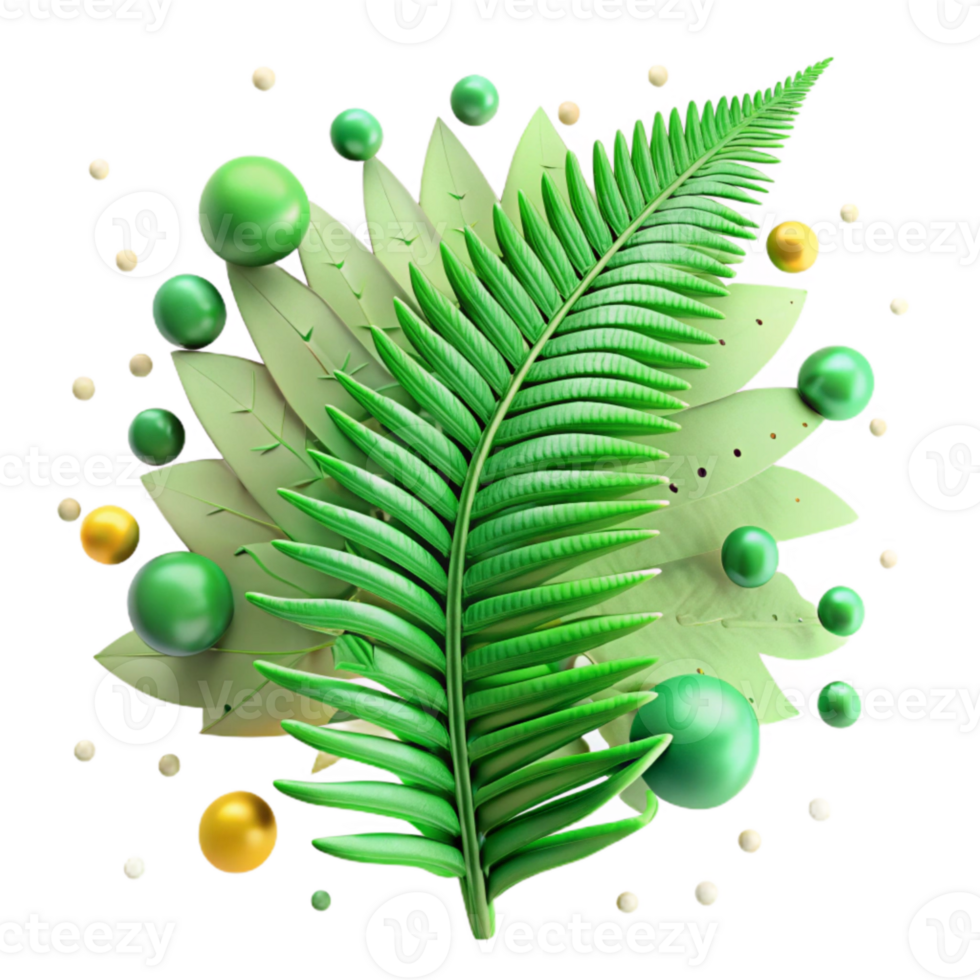 vibrant vintage Green Fern Frond Closeup Isolated premium png