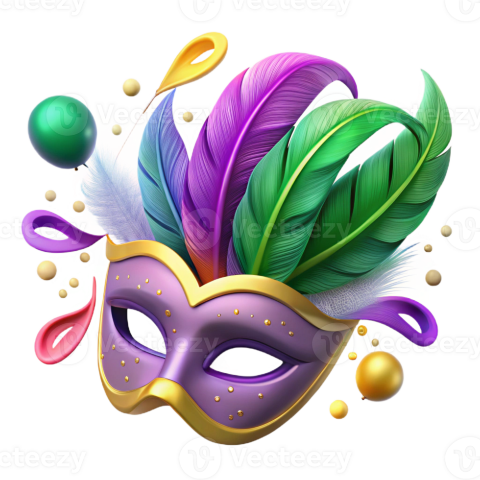 beautiful artistic Mardi Gras Feathers Mask Isolated Purple and Green genuine png