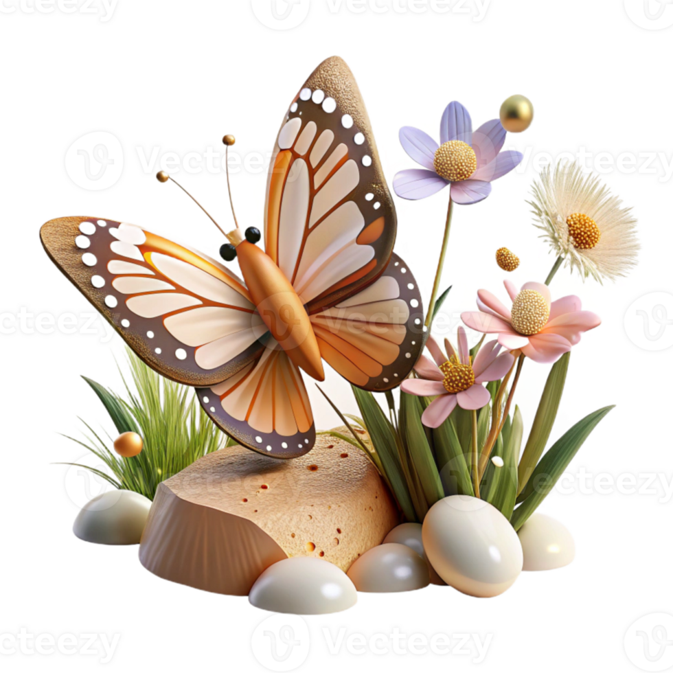 elegant creative Native Butterfly on Wildflower in Rewilded Meadow Cutout professional png