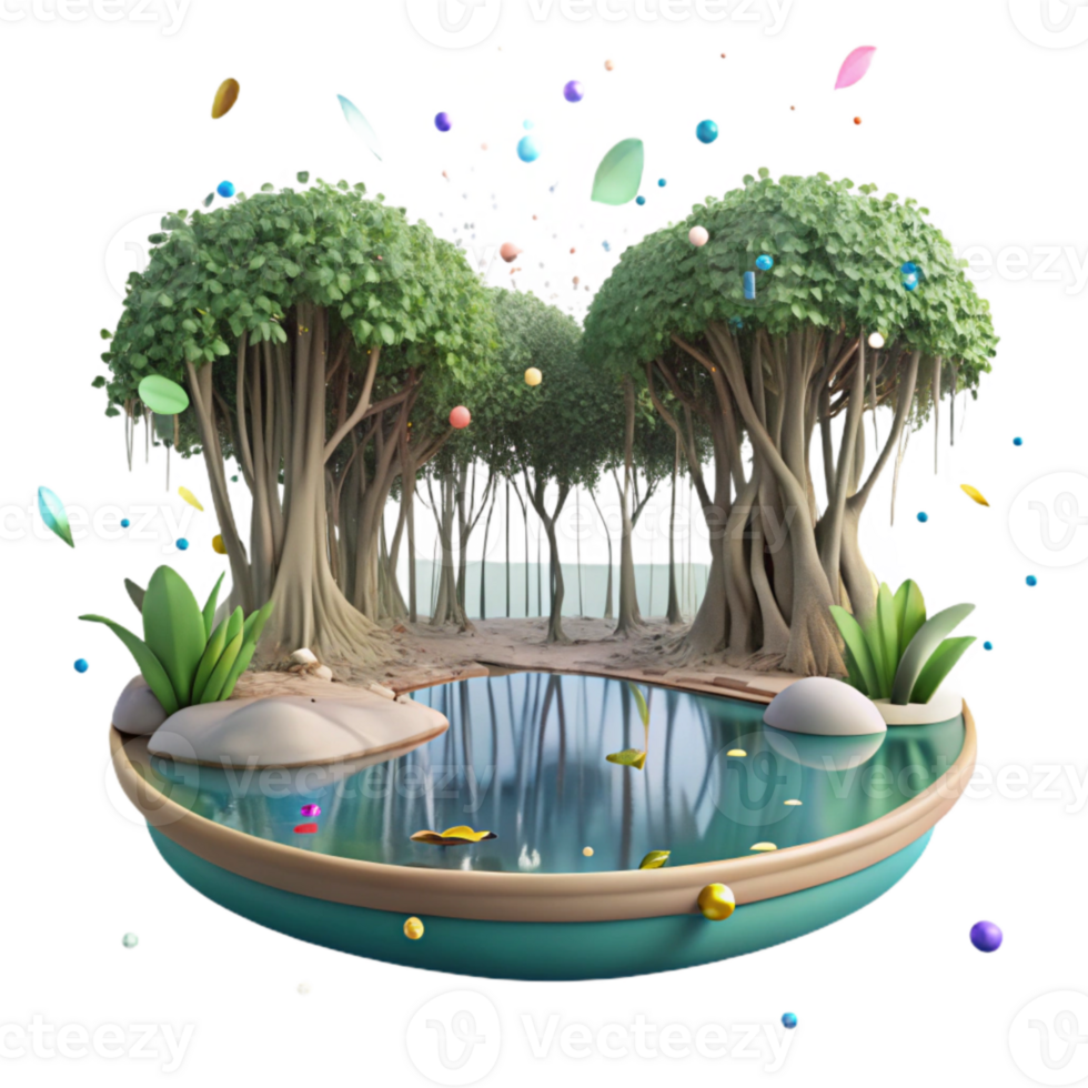 beautiful abstract Mangrove Forest Reflection in Calm Water Cutout Transparent Background high quality png