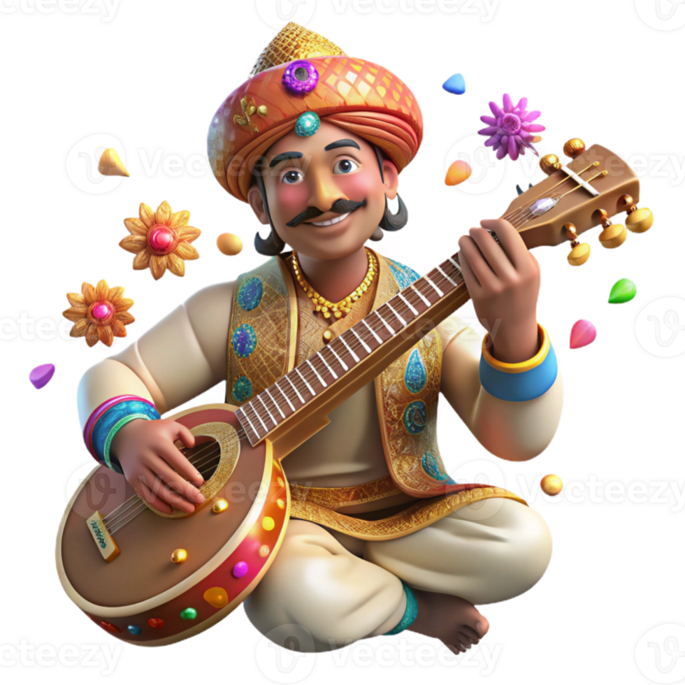 extraordinary traditional Indian Sitar Player Detailed Ornamentation Isolated genuine png