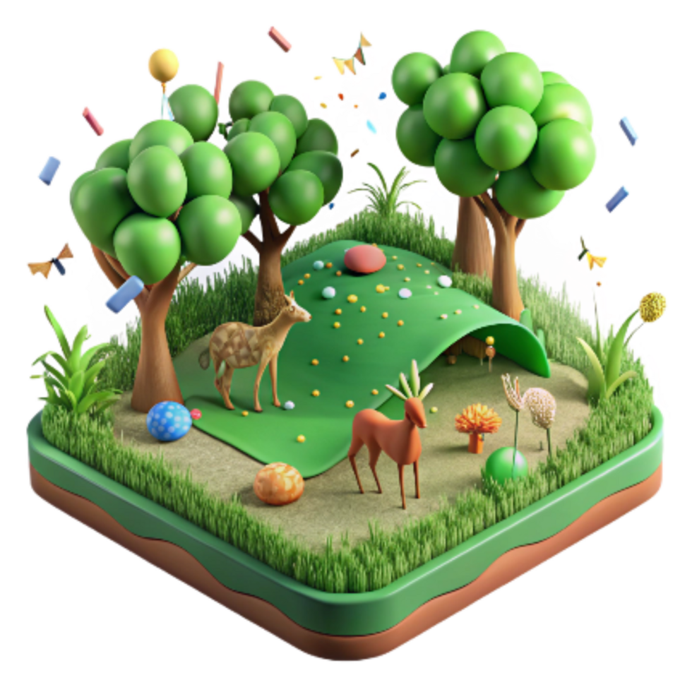 elegant rustic Green Field with Wildlife Isolated on Transparent Background png