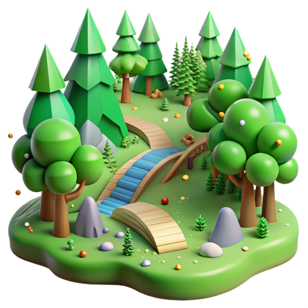 wonderful minimalist Green Forest with Hiking Trail Isolated Background detailed png