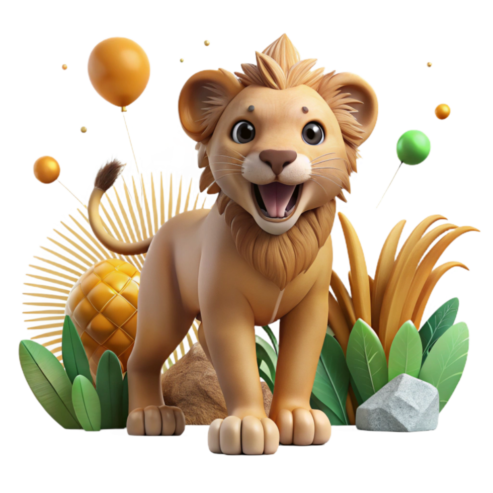 vibrant abstract Lion Cub Playful Pose Savannah Background Cutout authentic png