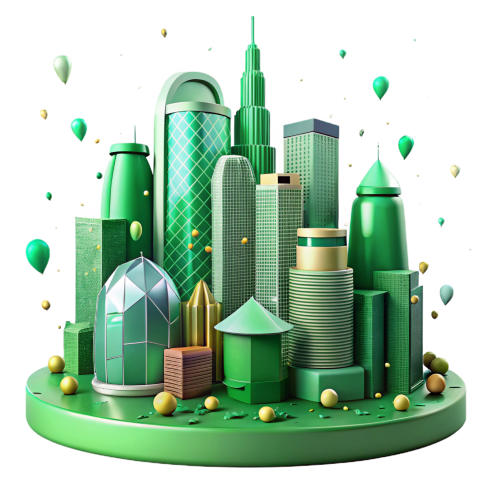 wonderful minimalist Green City Skyline with Trees and Parks Isolated Cutout high quality png