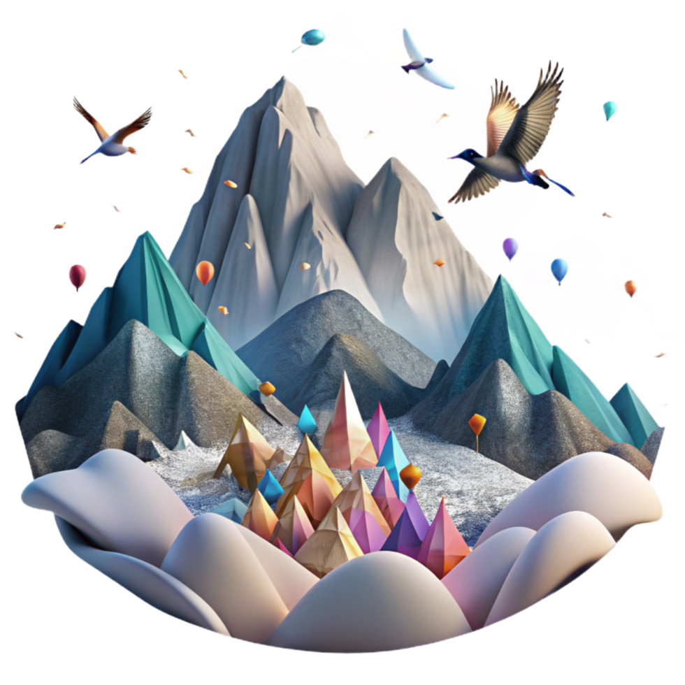 dramatic vintage Migrating Birds Over Mountains Isolated with Scenic View professional png
