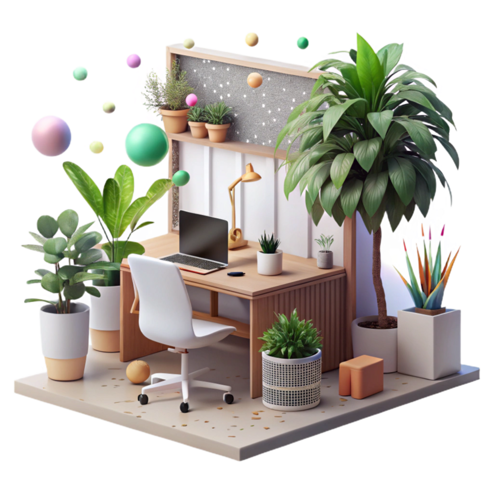elegant classic Quiet Home Office with Plants Transparent Background authentic png