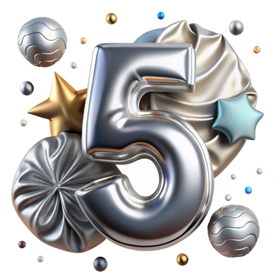 serene abstract Metallic Foil Number 5 Isolated Silver png