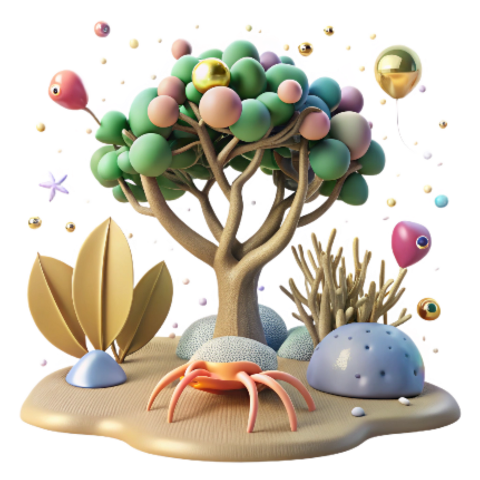 beautiful classic Mangrove Tree and Fiddler Crab Isolated professional png