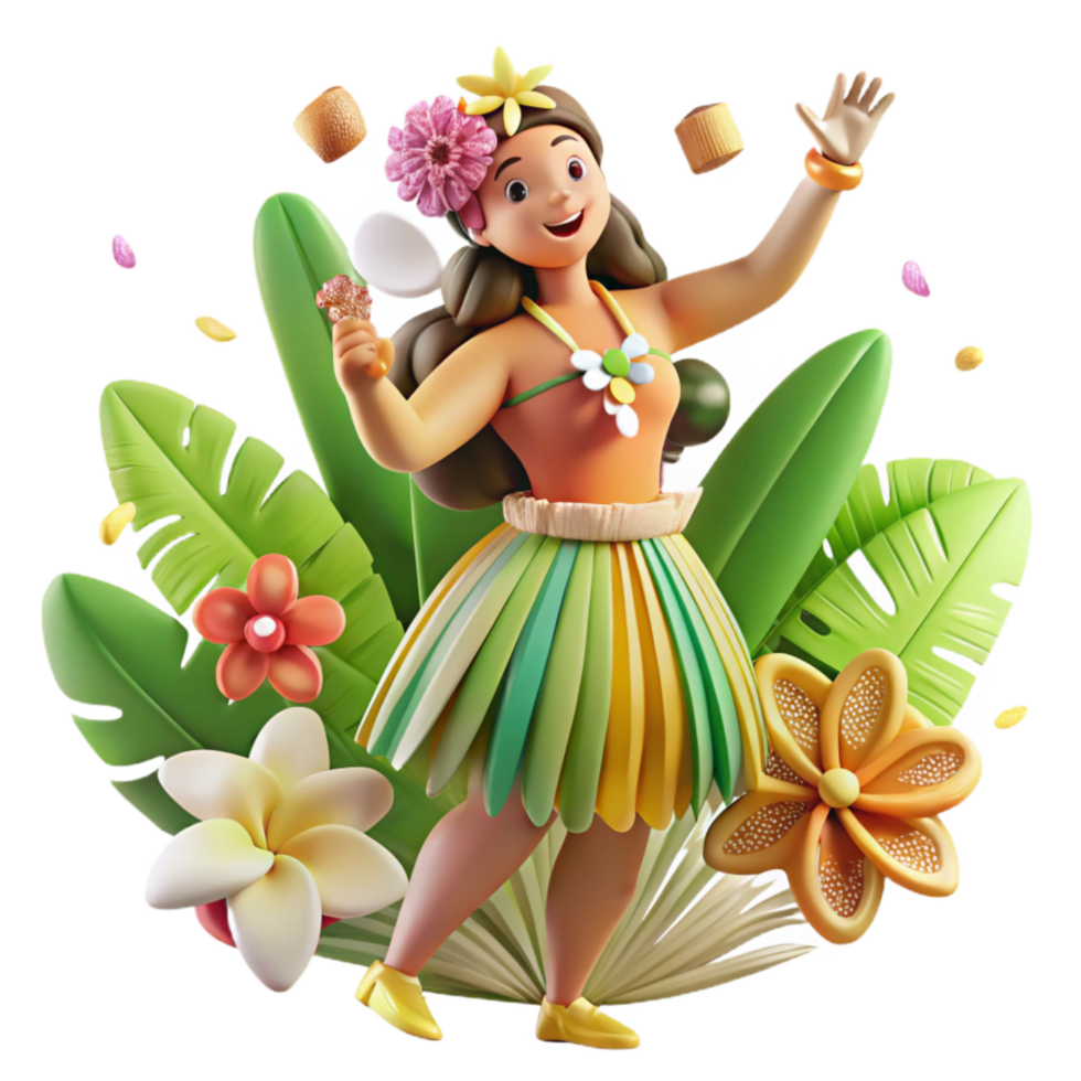 magnificent minimalist Hula Dancer Grass Skirt Transparent Background Tropical Flowers png