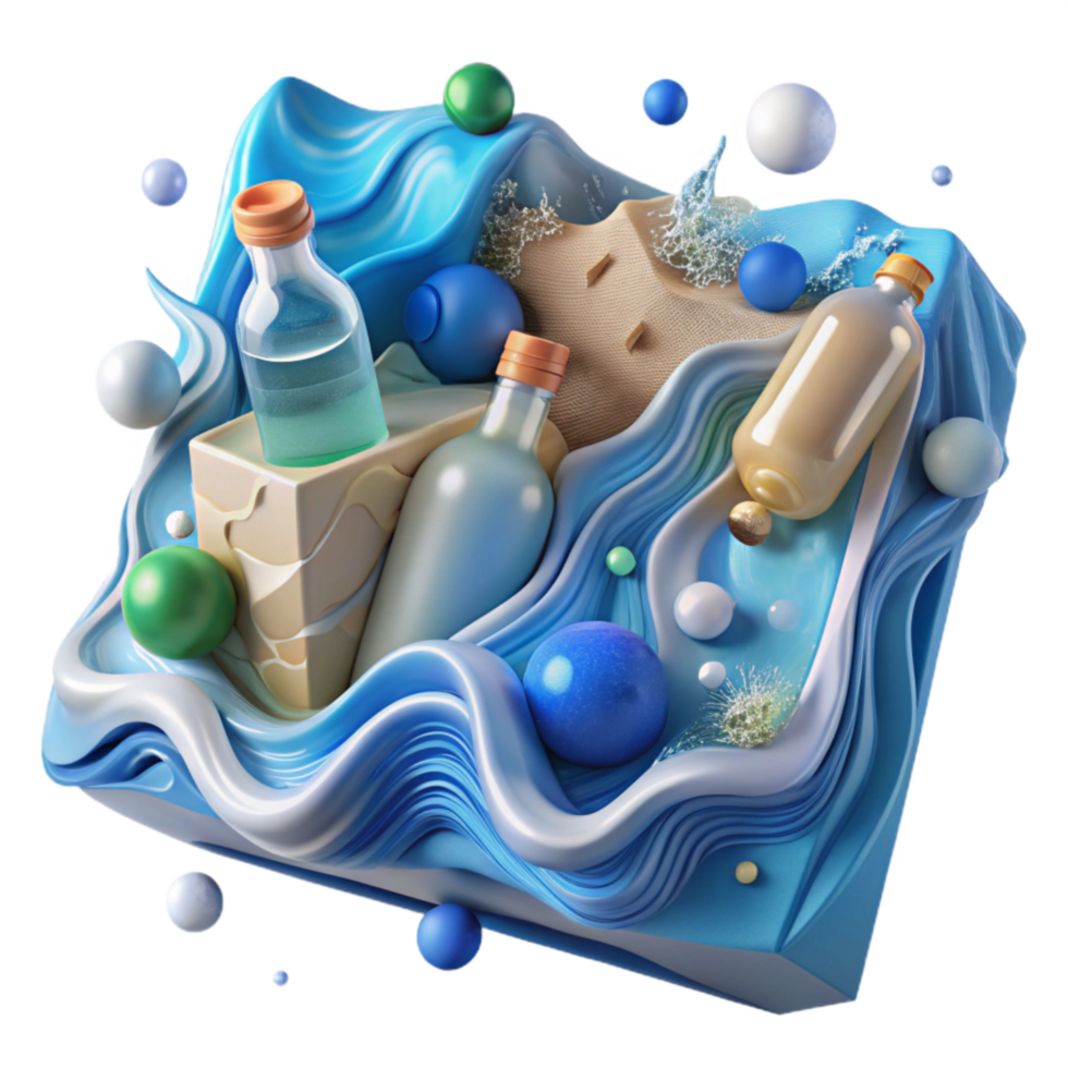 impressive creative Ocean Pollution Plastic Bottles Isolated on White authentic png