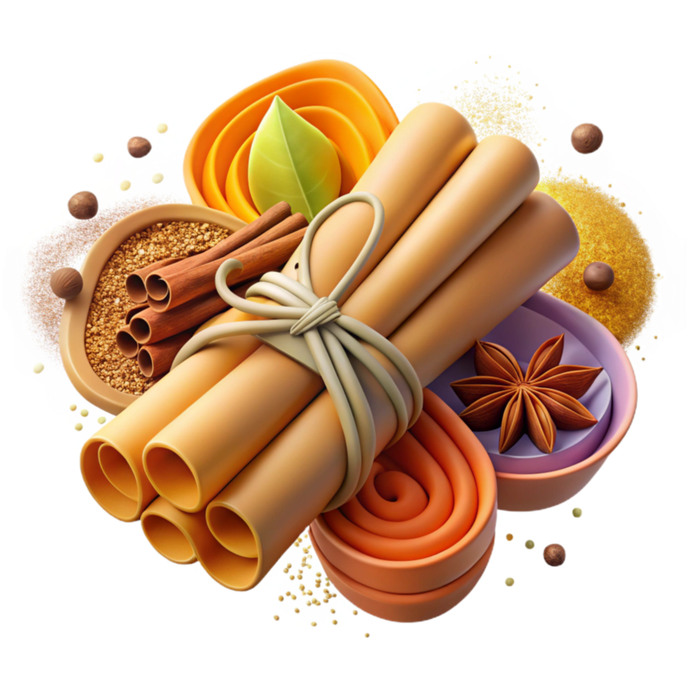 serene artistic Realistic Bundle of Spices Transparent Background authentic png