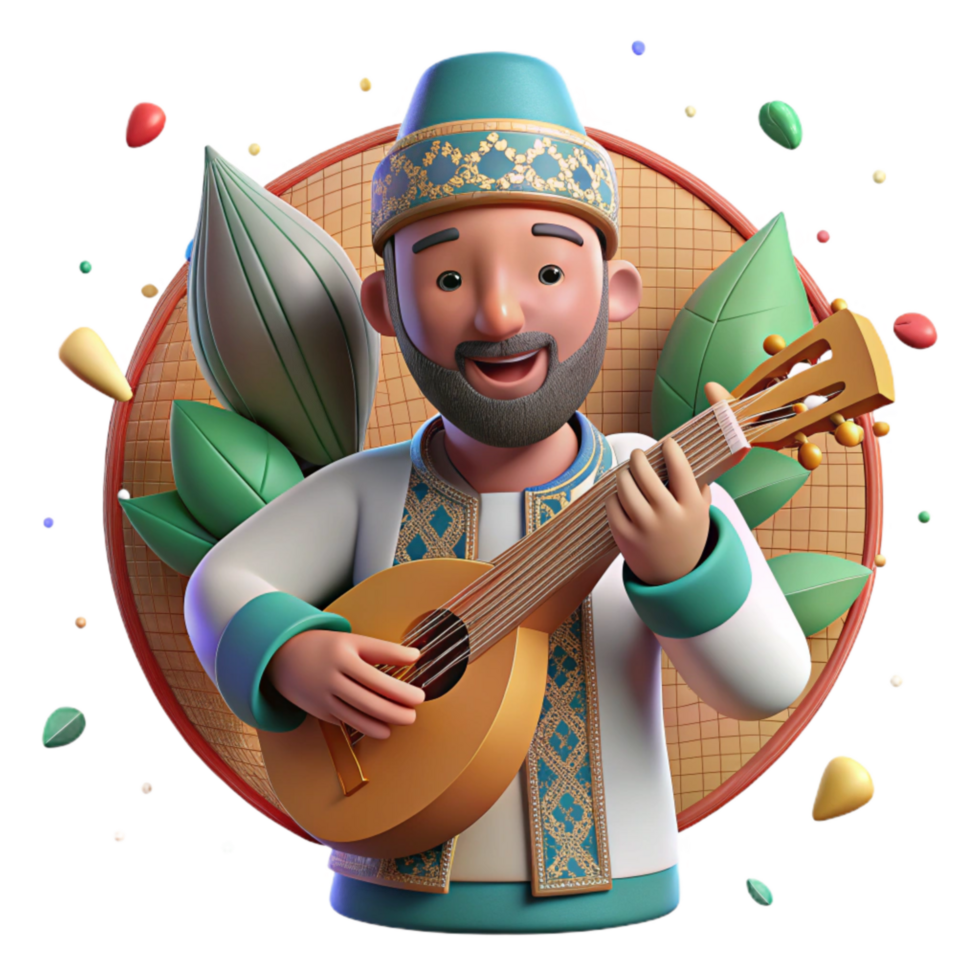 extraordinary artistic Moroccan Gnawa Musician with Gimbri Cutout high resolution png