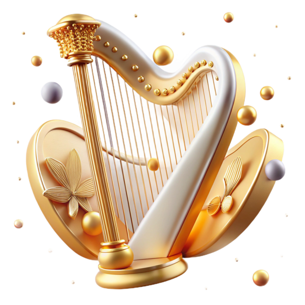 vibrant modern Harp Elegant Design Cutout with Golden Details original png