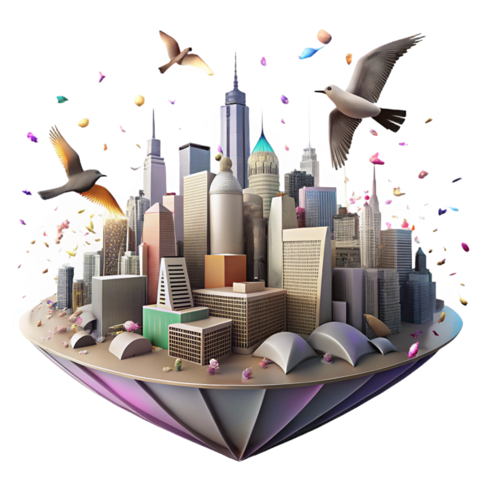 serene traditional Migrating Birds Over City Skyline Transparent Background high quality png