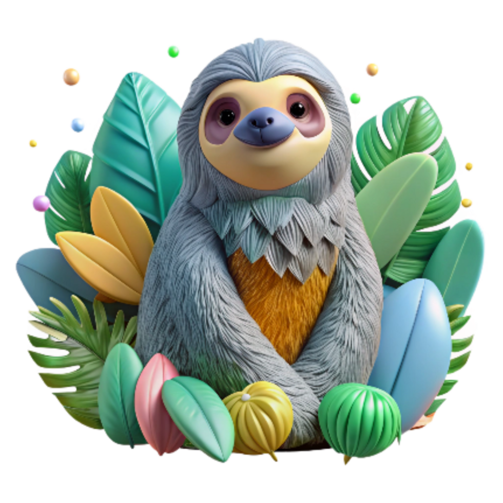 serene creative Jungle Sloth Isolated with Grey Fur high quality png