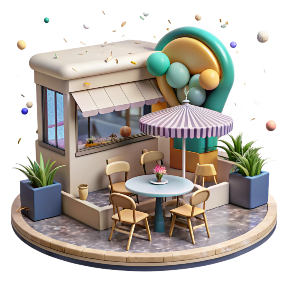 extraordinary artistic Outdoor Cafe in City Square Isolated Element png
