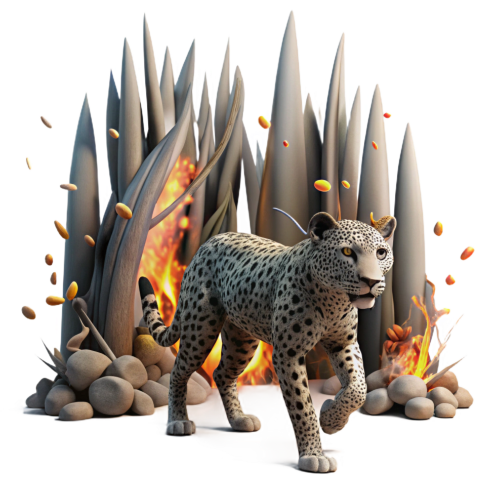 wonderful rustic Jaguar Walking Through Burned Forest Isolated high resolution png