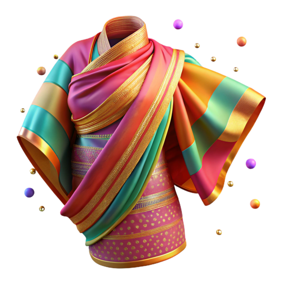 stunning modern Indian Sari Draped Fabric Colorful Pattern Isolated original png