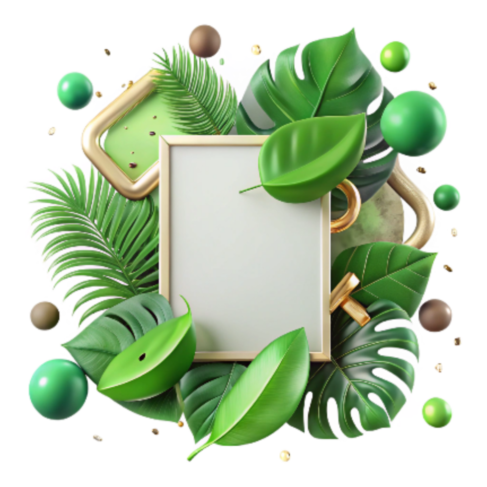 vibrant contemporary Green Leaves Frame with Copy Space Transparent Background original png