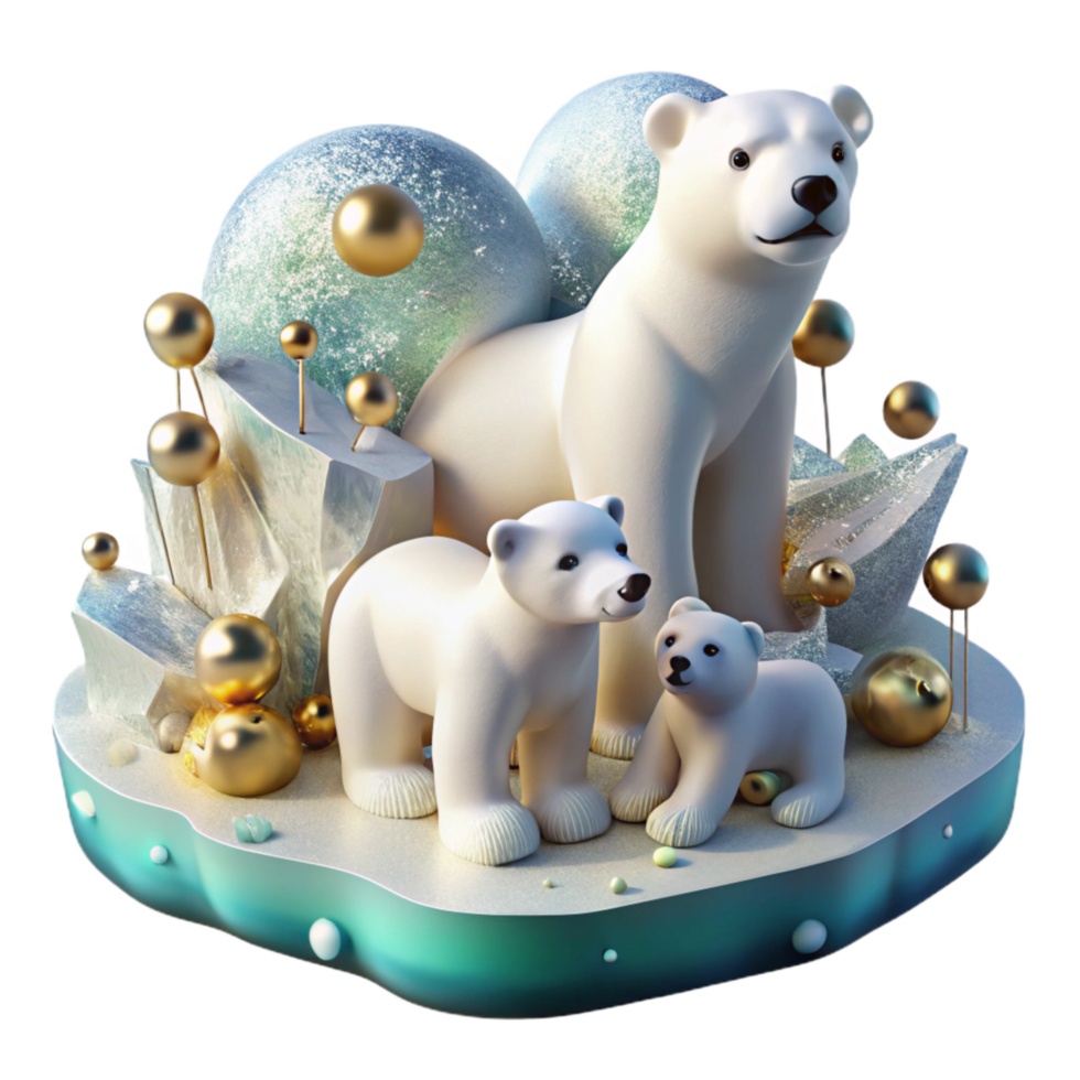 dramatic modern Polar Bear Family on Ice Floe Isolated Element png