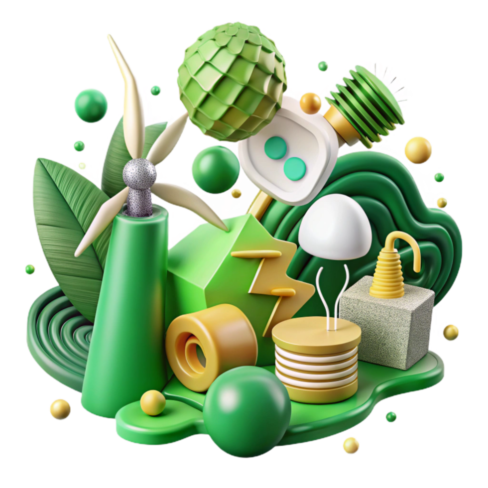serene abstract Green Energy Symbols Collage Isolated authentic png