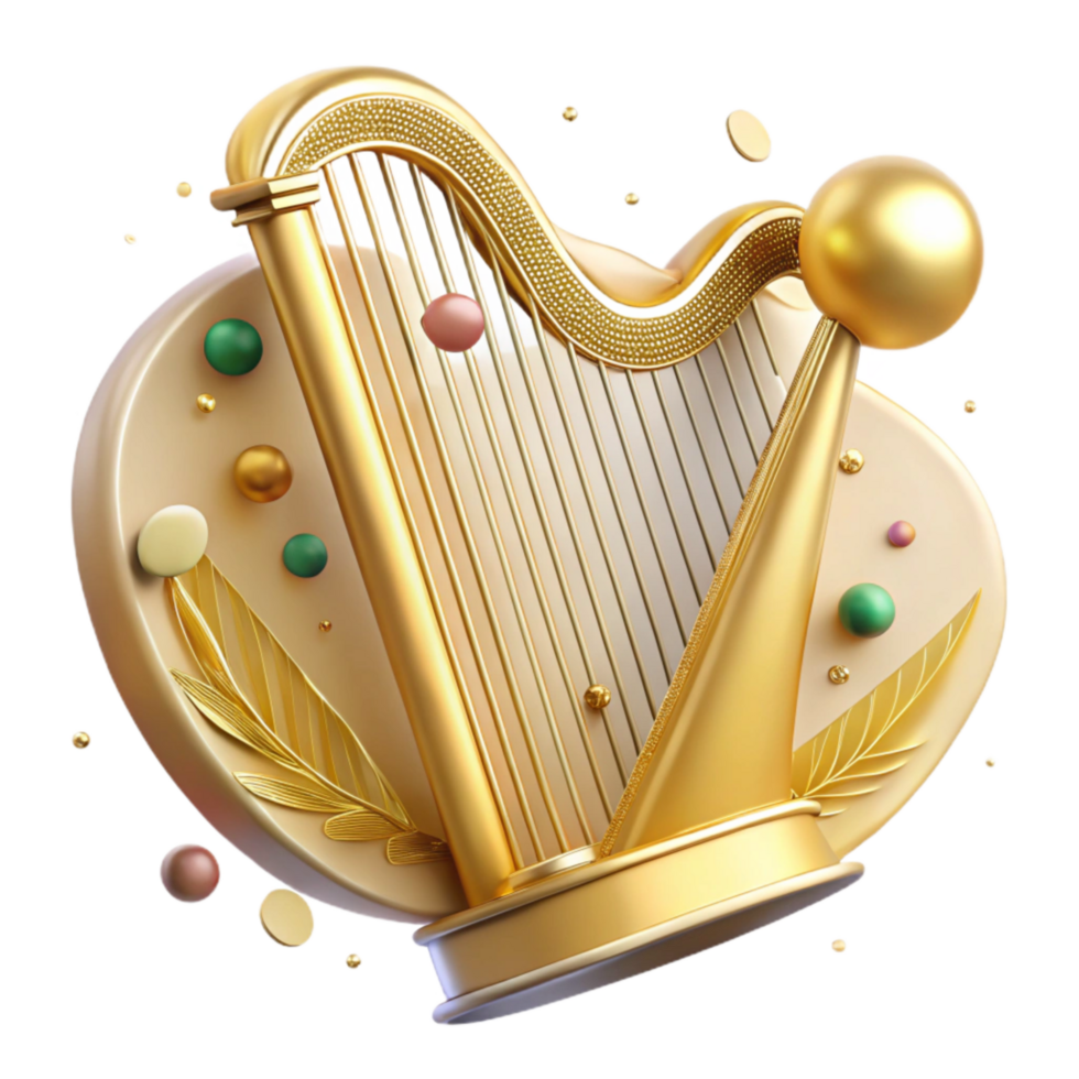 vibrant minimalist Harp Elegant Design Cutout with Golden Details authentic png