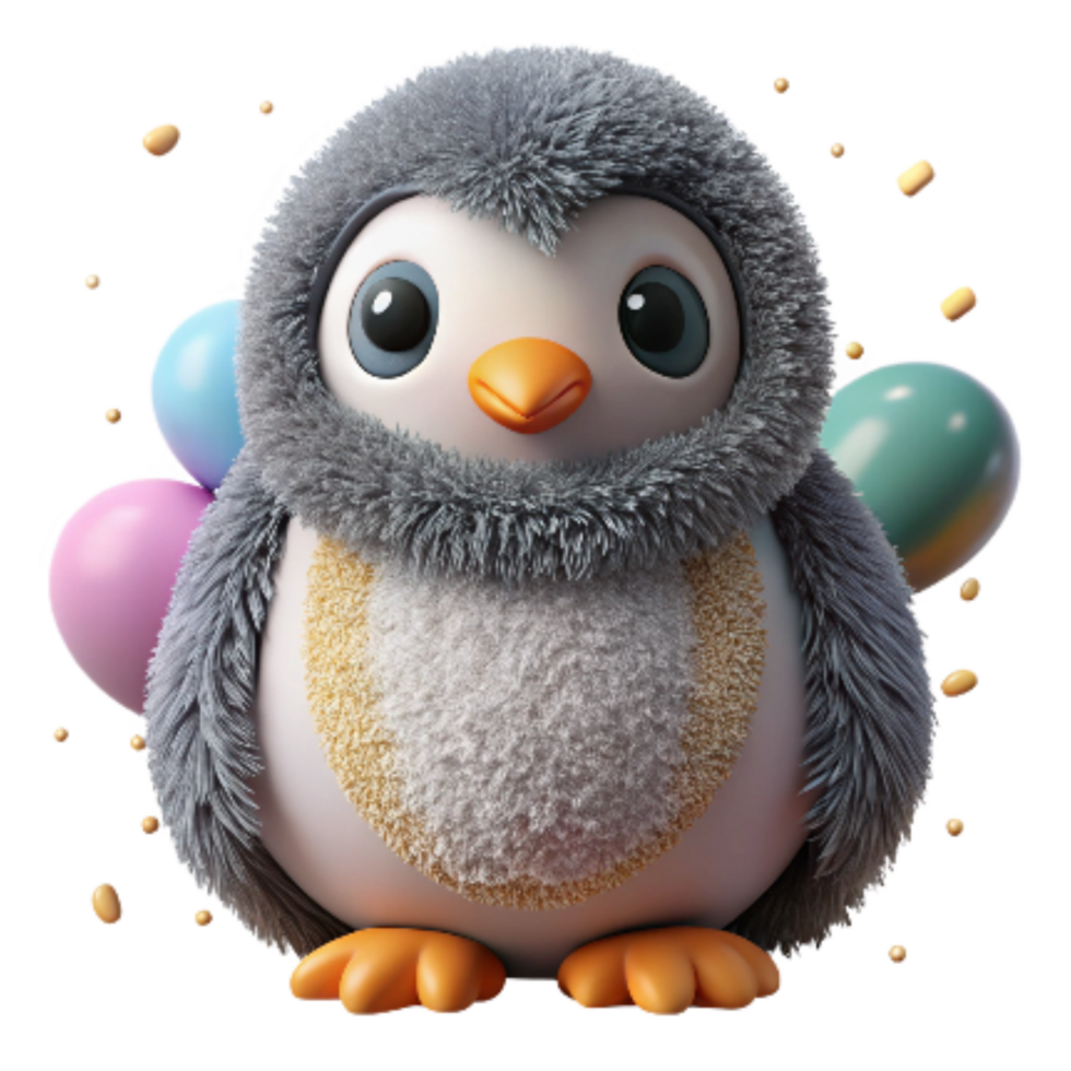 vibrant vintage Penguin Chick Fluffy Down Cutout Front View Isolated professional png