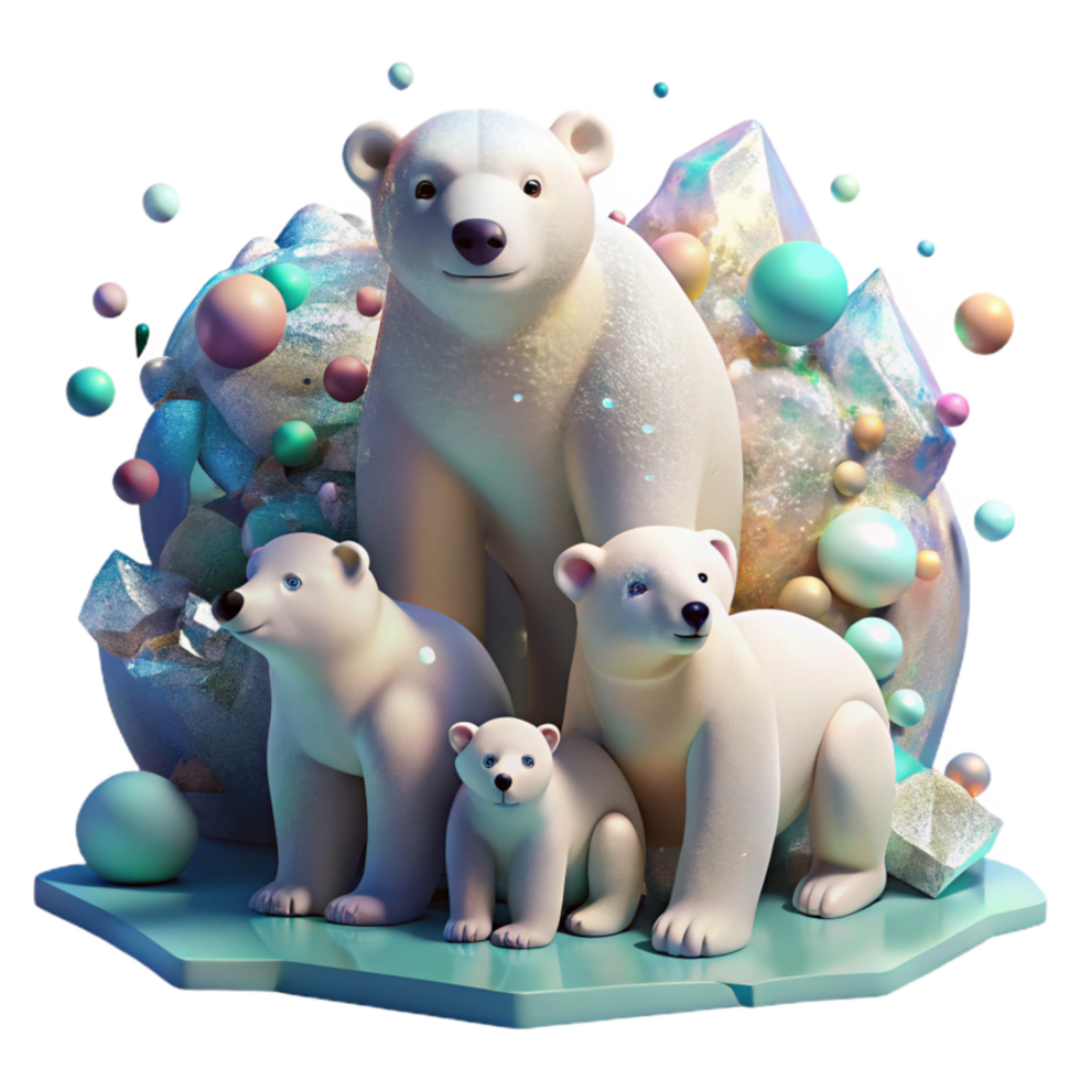 elegant modern Polar Bear Family on Ice Floe Isolated Element original png