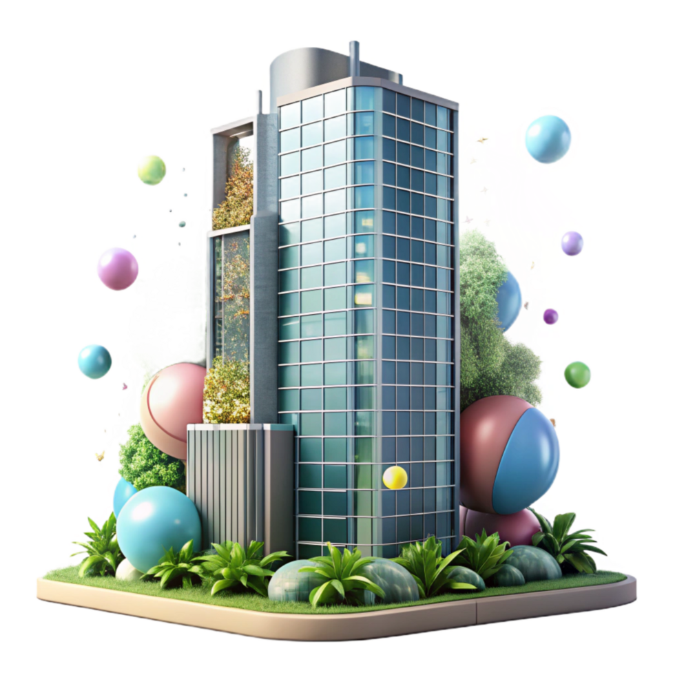 wonderful minimalist Modern Skyscraper with Vertical Garden Cutout original png