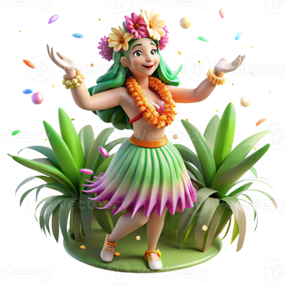 impressive artistic Hula Dancer Grass Skirt Transparent Background Tropical Flowers high quality png
