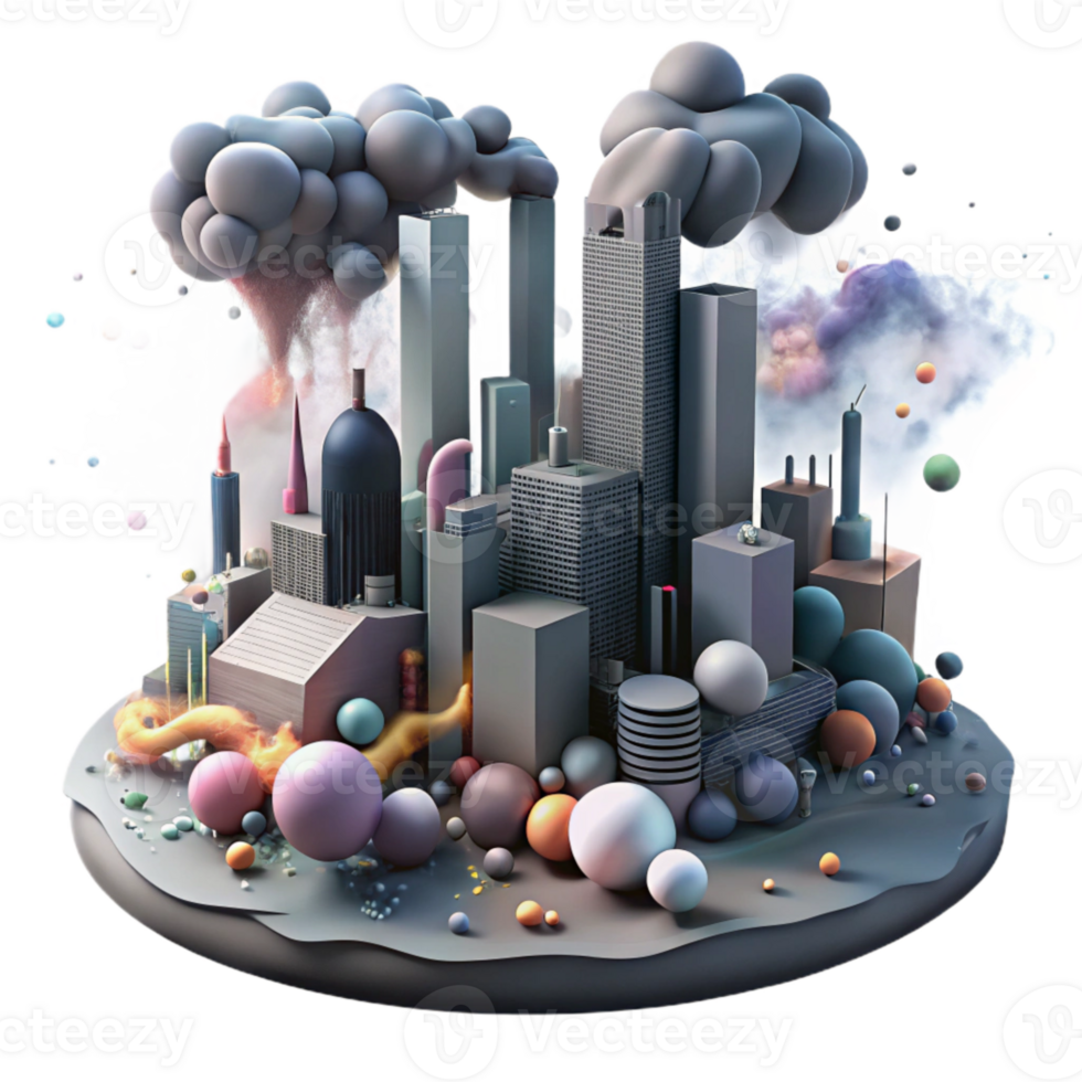 serene abstract Polluted Cityscape with Smog Dark Tones Cutout detailed png