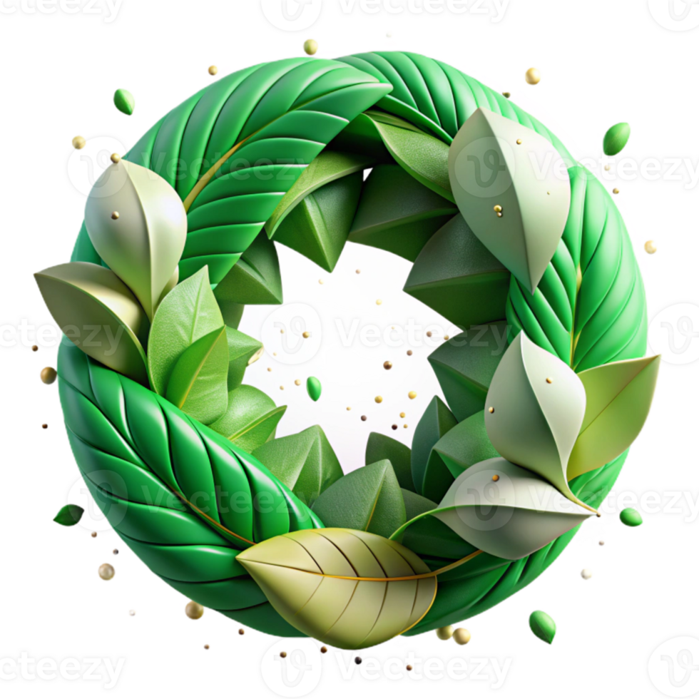 serene abstract Green Leaves Forming a Circle Transparent Background genuine png