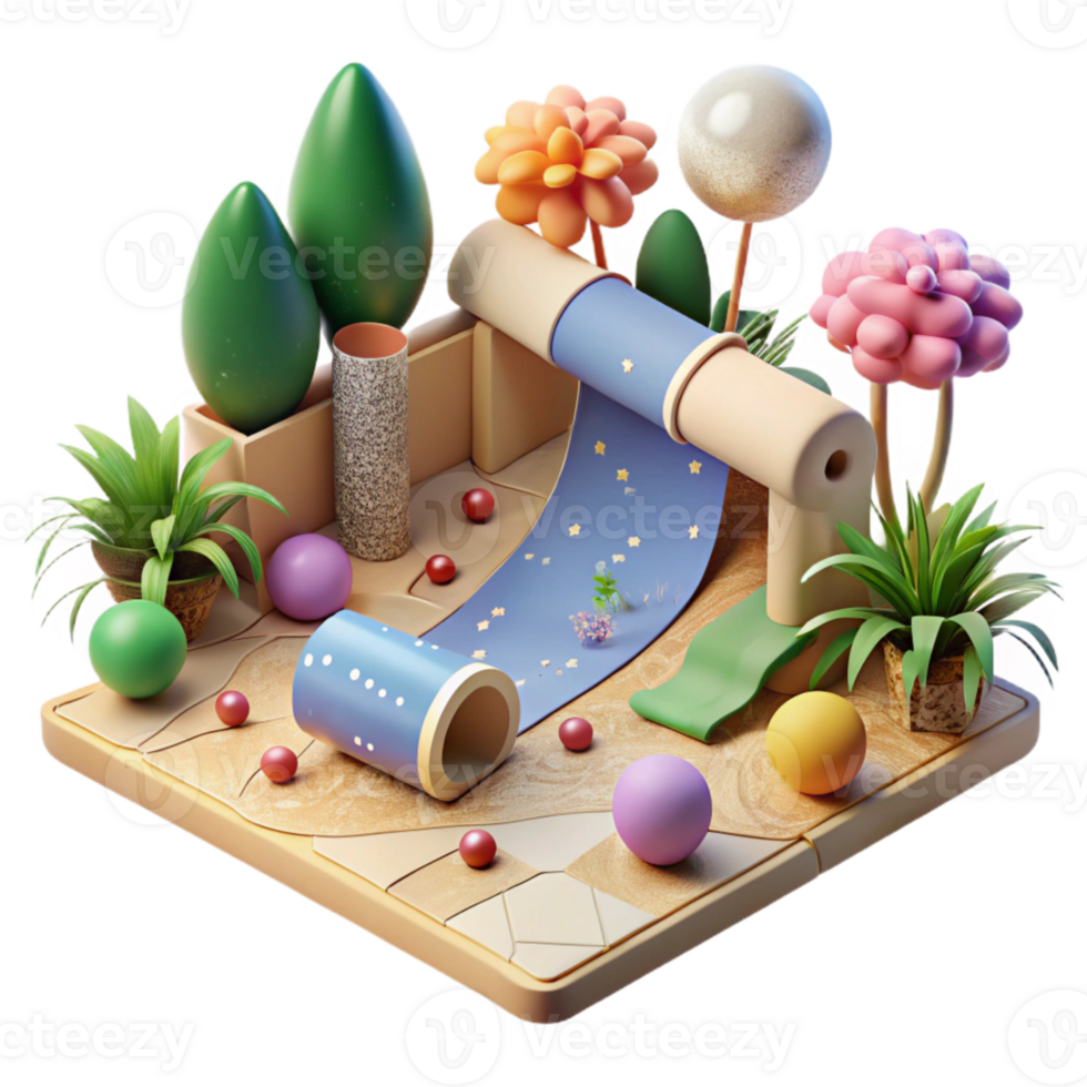 vibrant minimalist Perspective View Garden Plan Cutout detailed png