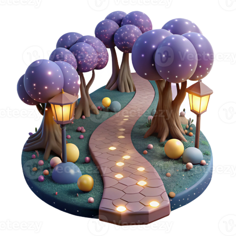 serene artistic Moonlight Illuminating Forest Path Isolated on Transparent Background original png