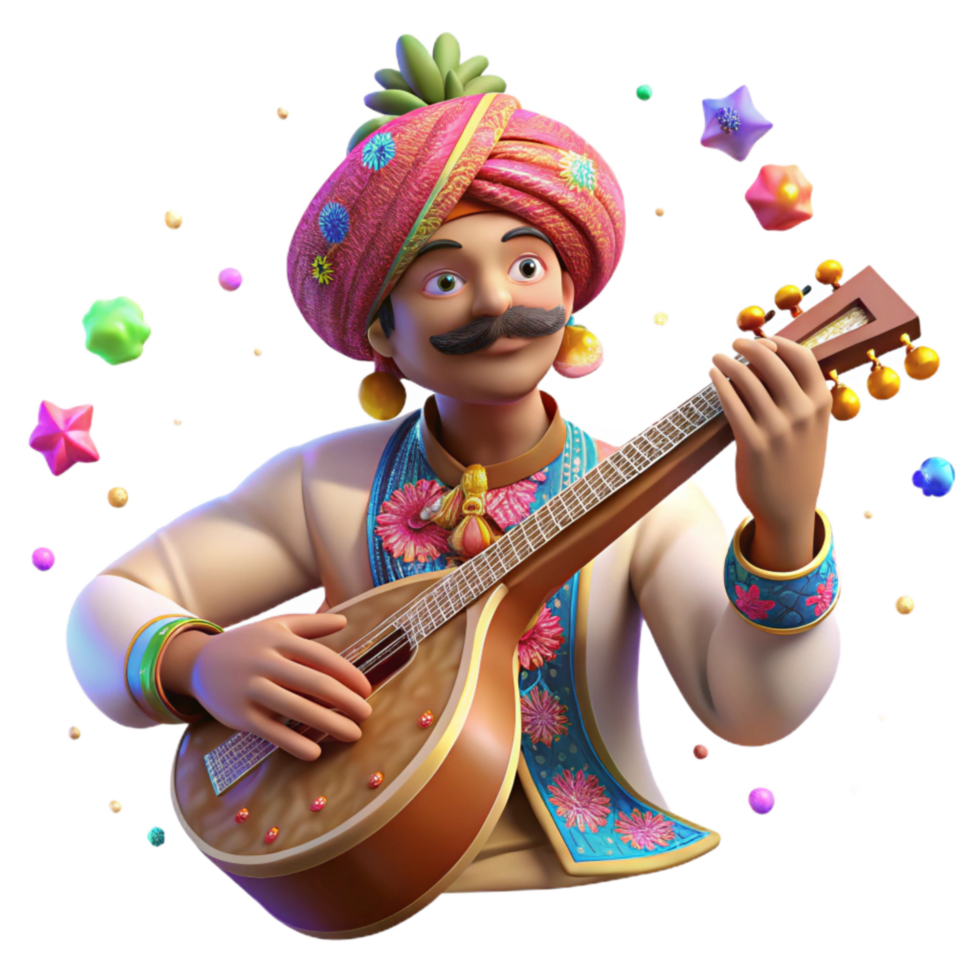dramatic rustic Indian Sitar Player Detailed Ornamentation Isolated premium png