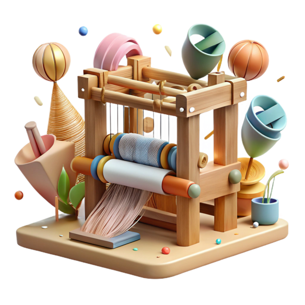 stunning minimalist Old Wooden Loom with Threads Cutout original png