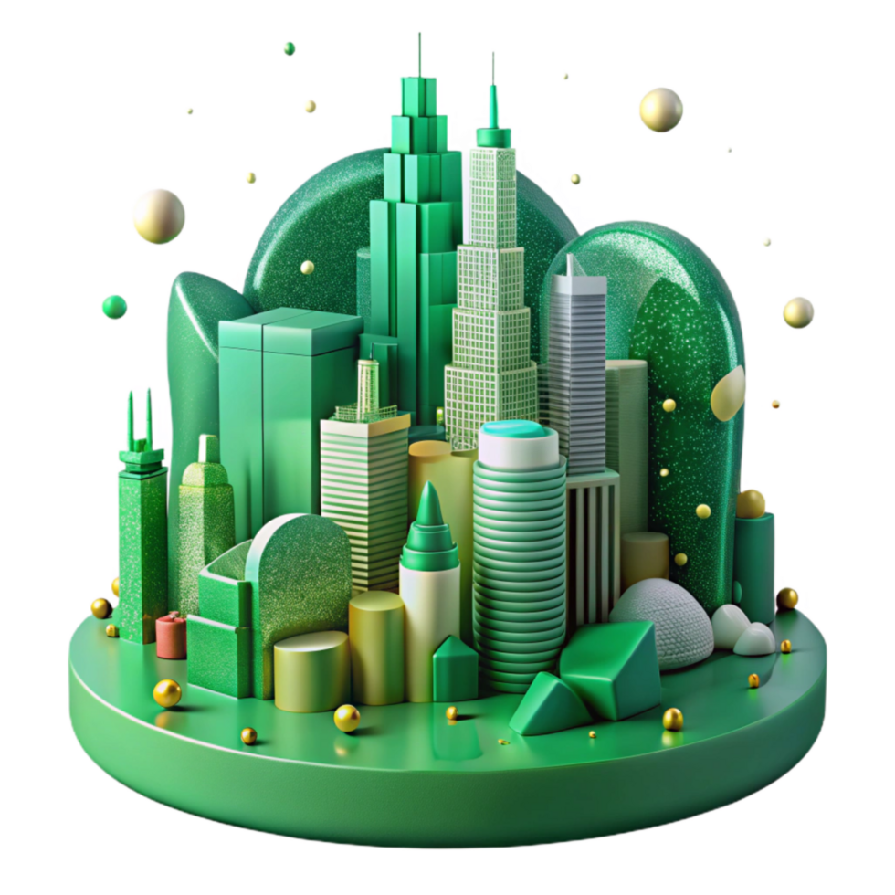 impressive rustic Green City Skyline at Sunset Transparent Background authentic png
