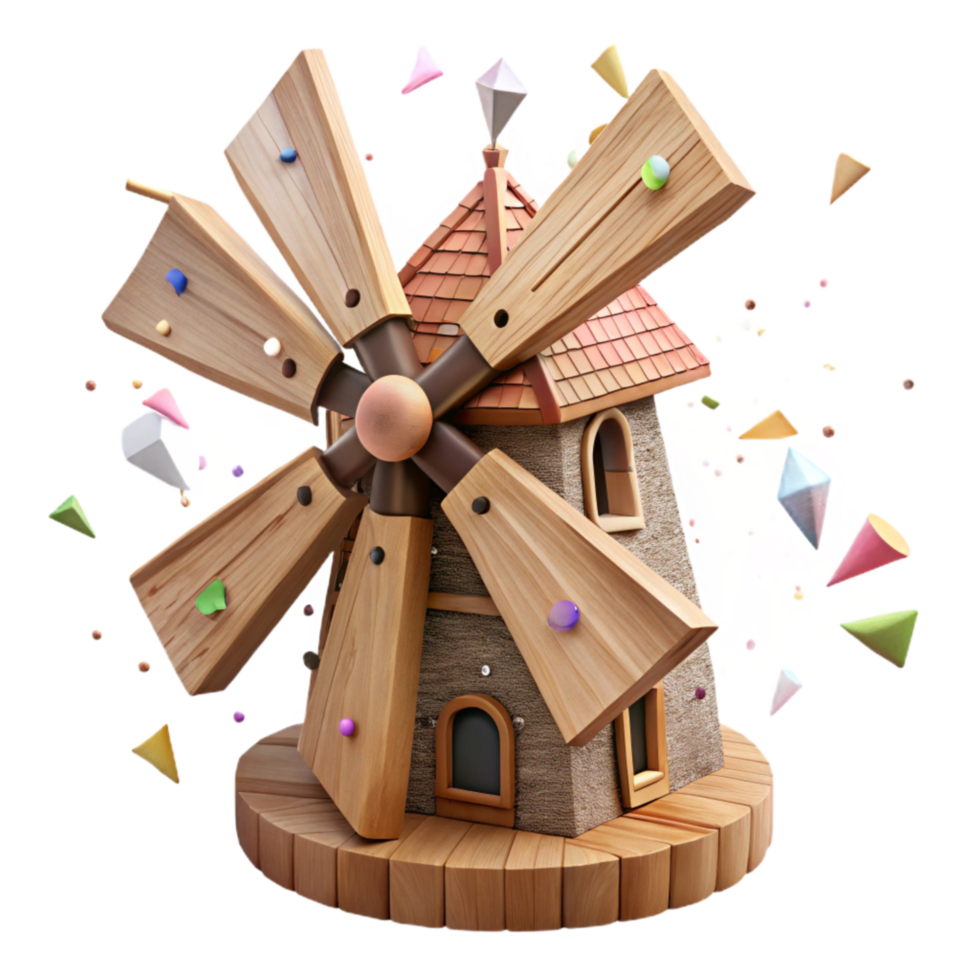 dramatic vintage Old Wooden Windmill with Sails Transparent Background detailed png