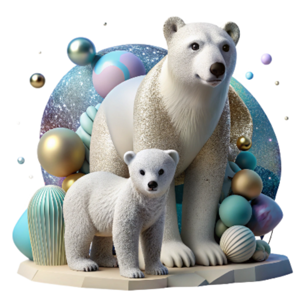 elegant abstract Polar Bear Cub with Mother Isolated detailed png
