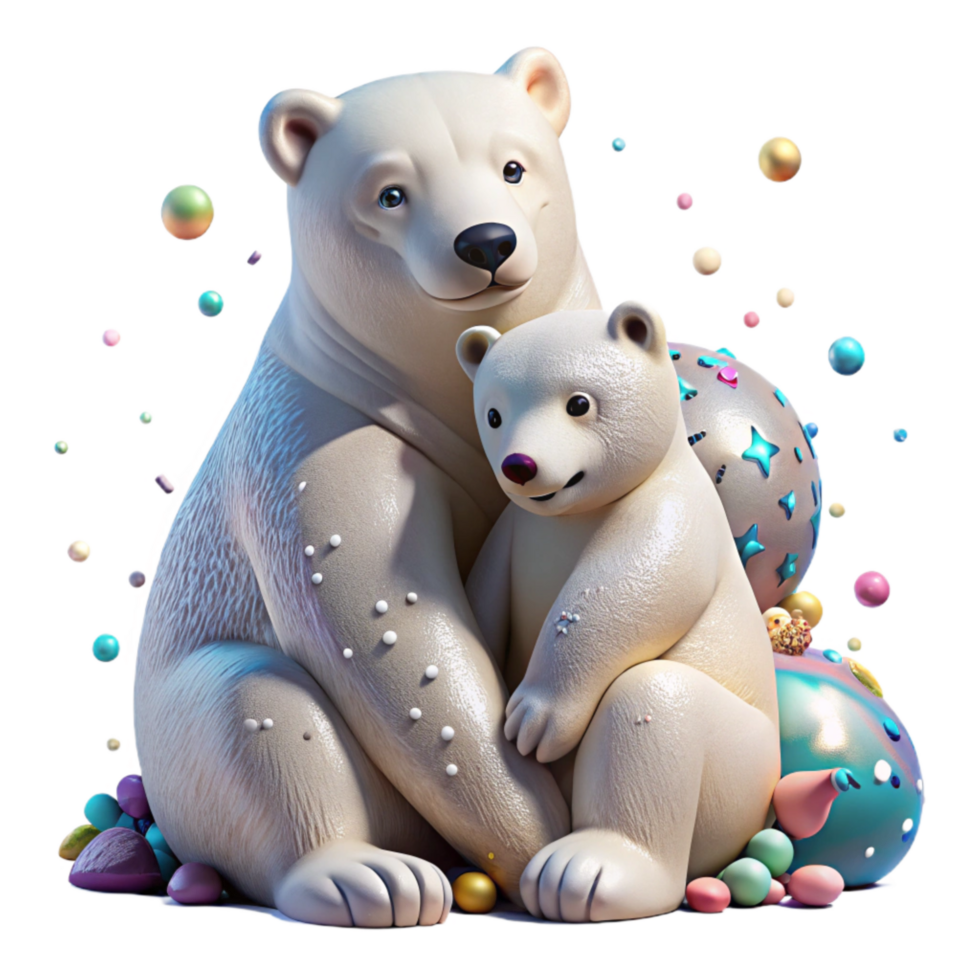 magnificent contemporary Polar Bear Mother Nursing Cub Isolated Element original png