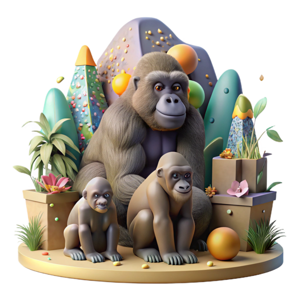 magnificent artistic Gorilla Family in Zoo Enclosure Isolated Transparent Background exclusive png