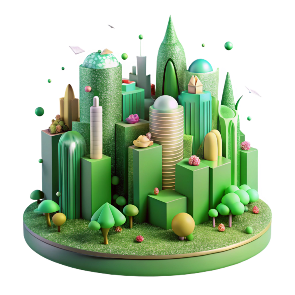 vibrant modern Green Cityscape with Vertical Gardens Transparent Background high quality png