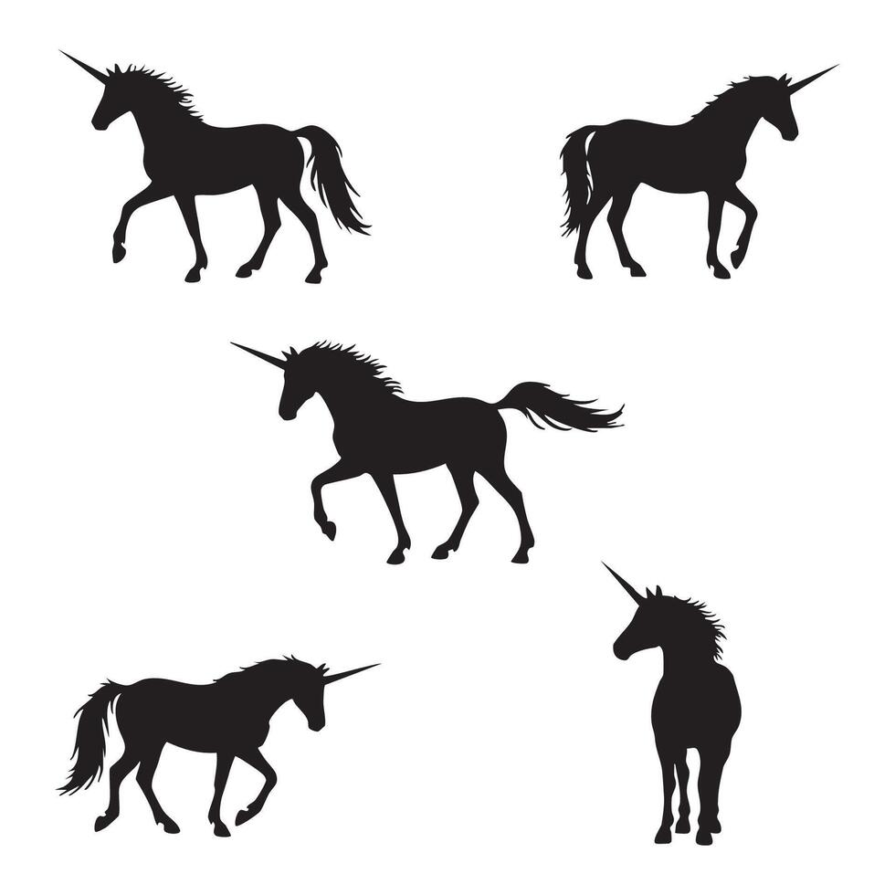 Collection of unicorn silhouettes against a white background vector